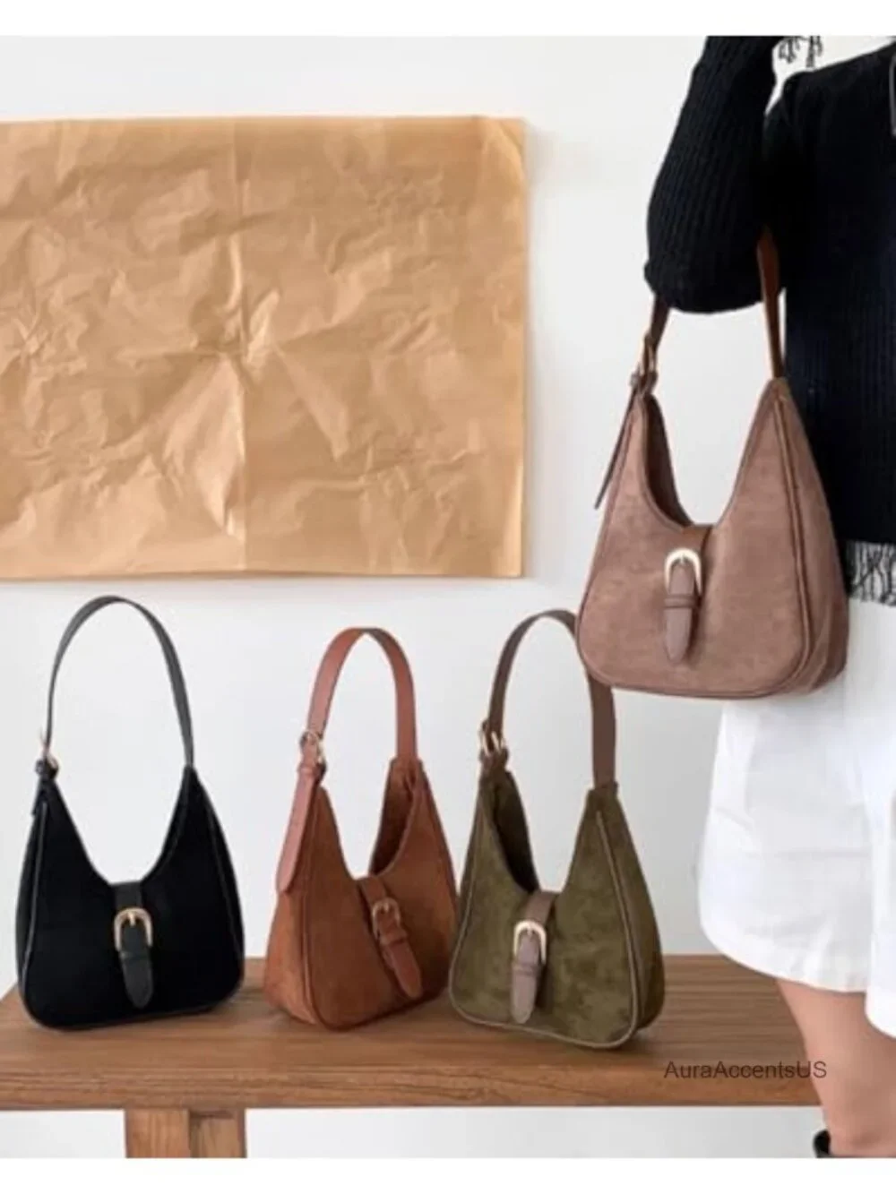 Slouchy Suede Saddle Hobo Bag Women's Cute Shoulder Crossbody Purse Travel